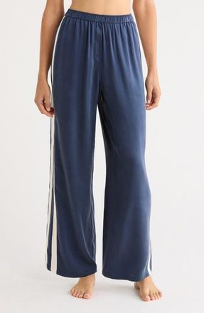 Lunya Side Stripe Washable Silk Pajama Pants in Deep Blue/Soft Ivory at Nordstrom, Size X-Small