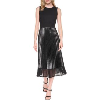 DKNY Mixed Media Sleeveless Midi Dress in Black at Nordstrom, Size X-Large