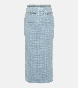 Self Portrait Sequined boucl&eacute; midi skirt