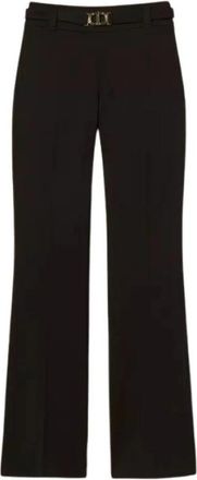 Twinset Pantaloni flare con fibbia Oval T - Dames - Wijde Broeken - Zwart - M - Leer - Broeken