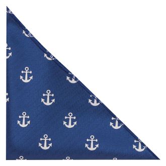 King & Priory Anchor Navy Blue Herringbone Embroidered Pocket Square Handkerchief