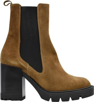 Janet & Janet IJdelheid lederen laarzen - Dames - Enkellaarsjes - Bruin - 40 EU - Leer - Schoenen