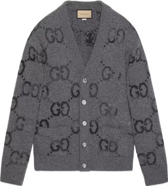 Gucci Wool Cardigan With GG Intarsia Grey 770507-XKDSJ-1128