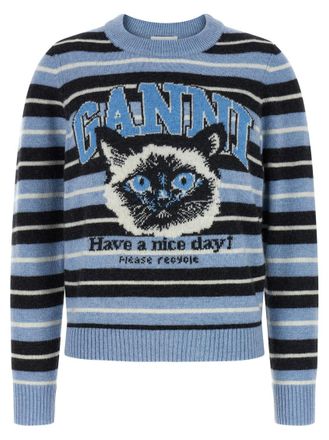 Ganni Light Blue Graphic Wool sweater