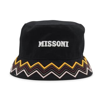 Missoni Zwarte vissershoed met wit geborduurd logo - unisex - Accessoires - Zwart - Maat: ONE Size Katoen