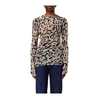 Sportmax Tops, Dames, Veelkleurig, M, Top met Luipaardprint van Mesh