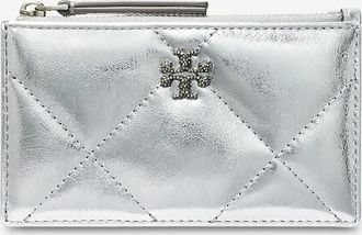 Tory Burch Gestepptes Metallic-Leder-Kartenetuil mit Zip Kira Diamond Quilt