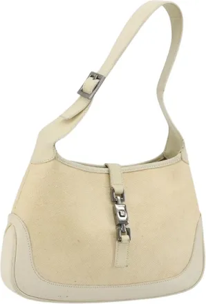 Gucci Vintage Jackie Shoulder Bag Canvas And Leather Beige Canvas Handbag (Pre-Owned)