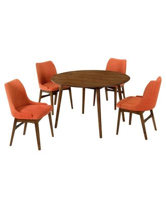 Armen Living Arcadia & Azalea 48In Round Orange & Walnut Wood 5Pc Dining Set