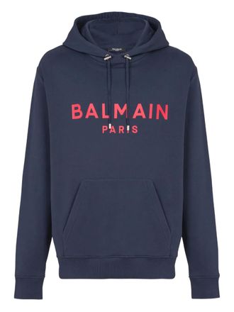 Balmain logo-print hoodie - men - Organic Cotton - 3XL - Blue