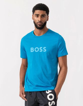 HUGO BOSS Mens BOSS Orange RN Relaxed Fit T-Shirt With Contrast Logo - Turquoise/Aqua 443 - Blue - Size: 38