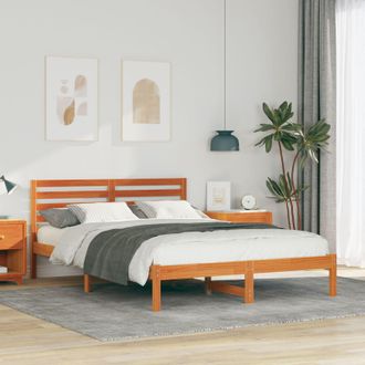 Berkfield Home with Headboard Wax brown 140 x 220 cm Solid pine wood
