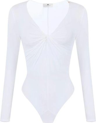Elisabetta Franchi Tops, Dames, Wit, M, Cr&ecirc;pe Jersey Bodysuit met Draperie