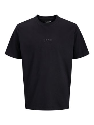 Jack & Jones Plus Size Kurzarmshirt JCOPOINT BADGE TEE SS CREW NECK PLS, Herren, Gr. 4XL, schwarz detail:jj, Jersey, Obermaterial: 100% Baumwolle, JACK & JONES PLUSSIZE, uni