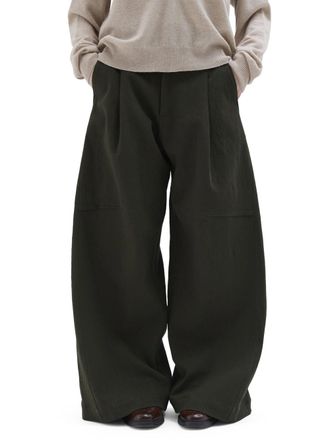 PDR Phisique Du Role Olive Large Bottom Textured Cotton-Wool Wide-Leg Pants