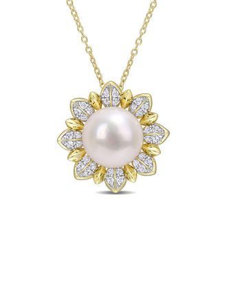 Rina Limor Silver 0.96 ct. tw. White Topaz 8.5-9mm Pearl Necklace