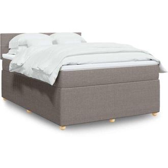 vidaXL Cama Box Spring Con Colch&oacute;n Tela Gris Taupe 140x190 Cm