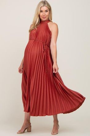 Pinkblush Pleated Halter Dress in Rust at Nordstrom, Size Medium
