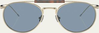 Brunello Cucinelli Sleek Mixed-Media Aviator Sunglasses