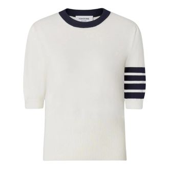 Thom Browne Truien & Vesten, Dames, Wit, S, Katoen, Hector Intarsia Klassiek T-shirt