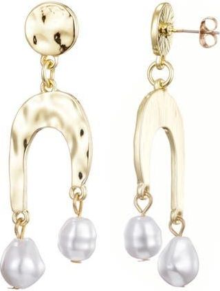 Adornia Hammered Faux Pearl Drop Earrings in Gold/White at Nordstrom Rack