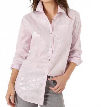 Nic+Zoe Subtle Shine Stripe Shirt In Pink
