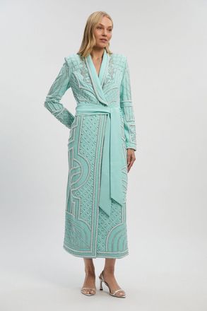 Karen Millen Womens Petite Crystal Embellished Woven Maxi Blazer Dress - Mint - Size 12 UK