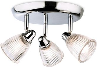 Netlighting Echo 3 Light Bathroom Flush Light Chrome with Clear Ribbed Glass IP44 G9