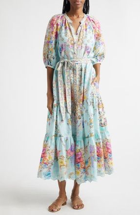 Camilla Bazaar Blooms Linen Midi Shirtdress at Nordstrom, Size Medium