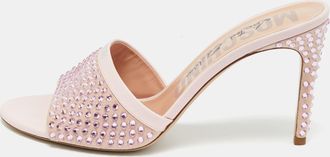 Moschino Pink Leather And Suede Crystal Embellished Slide Sandals