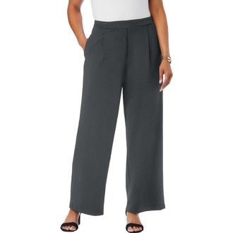 Jessica London Stretch Knit Crepe Wide Leg Pant in Dark Charcoal at Nordstrom, Size Small