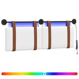vidaXL Cabecero Colgante Con Luz Led Blanco Pu Antiguo Vidaxl