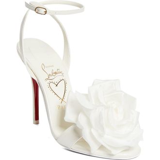 Christian Louboutin Miss Z Flora Ankle Strap Sandal in Bianco/Ivoire/Lin Snow at Nordstrom, Size 10.5Us