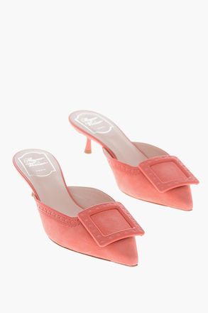 Roger Vivier Suede Mules VIV IN THE CITY with 5cm Front Buckle Roger Vivier