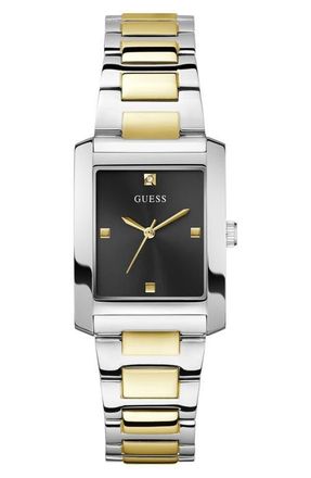 Guess Bonnie Diamond Two-Tone Bracelet Tank Watch, 27mm in Gold at Nordstrom