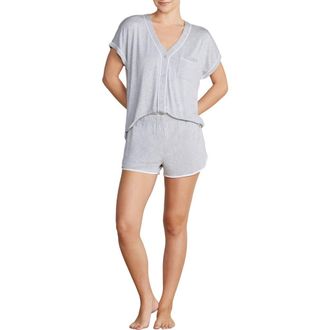 Barefoot Dreams Malibu Collection Soft Jersey Piped Pajamas in Heather Gray-White at Nordstrom, Size X-Large
