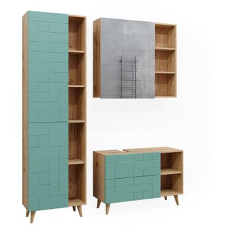 Vicco Set di mobili da bagno Rudi, Verde menta, 3 parti, con colonna