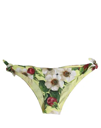 Dolce & Gabbana Floral Print Nylon Bikini Bottom - Yellow