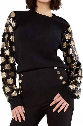Apricot Ornate Sequin Sleeve Sweater In Black