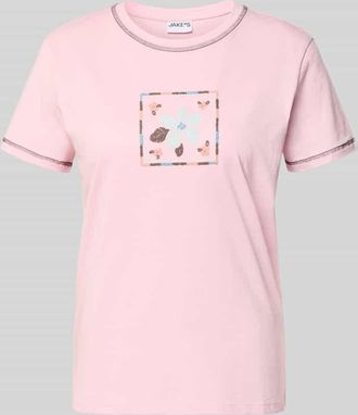 Jake*s Casual T-Shirt mit Motiv und Rundhalsausschnitt in Pink, Gr&ouml;&szlig;e XXL