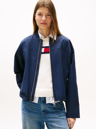 Tommy Hilfiger Bomberjacke TOMMY HILFIGER COTTON NYLON REG BOMBER, Damen, Gr. XXL (44), blau (schwarz night navy), Web, Obermaterial: 64% Baumwolle, 36% Polyamid, un