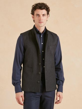 Oliver Brown Nehru Gilet Flannel - Charcoal