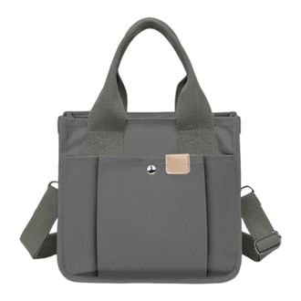 Generic Canvas Tote Bag - Japanese-Style Multi-Pocket Bags, Shopping Purse with Handle and Shoulder Strap | Versatile Zip-Closure, Gray, Refer to description