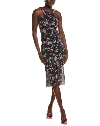 Ganni Printed Mesh Sleeveless Midi Dress