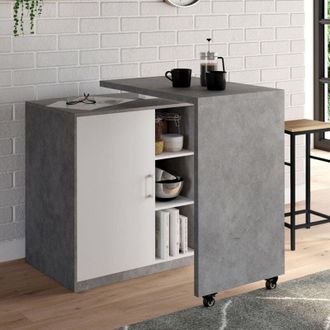 IDMarket Mueble bar giratorio POLO 2 en 1 en imitación hormigón con puerta blanca