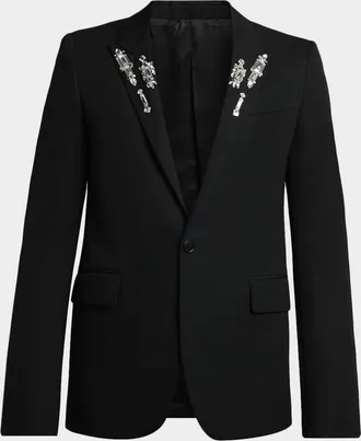 Alexander McQueen Men & apos;s Crystal-Embellished Peak Lapel Sport Coat