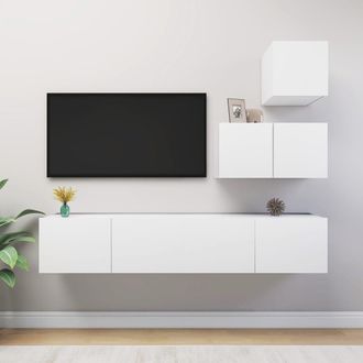 vidaXL Vidaxl - Set De Muebles De Sal&oacute;n Tv 4 Piezas Madera De Ingenier&iacute;a Blanco