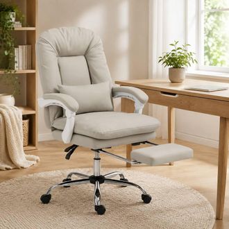 STILVORA Executive Office Chair with Footrest & Lumbar Pillow in Grey