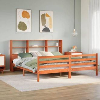 vidaXL Cama Con Estanter&iacute;a Sin Colch&oacute;n Madera Maciza Marr&oacute;n 180x200 Cm Vidaxl