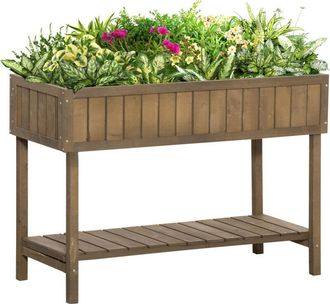 OUTSUNNY Wooden Herb Planter Stand 8 Cubes Bottom Shelf Raised Bed Brown